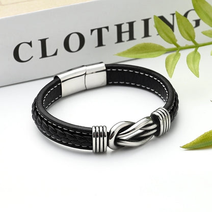 Casual Modern Style Minimalist Totem Solid Color Skull 304 Stainless Steel Genuine Cowhide Handmade Polishing Gold Plated Halloween Men's Wristband