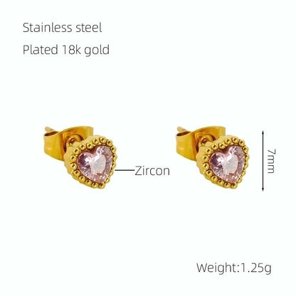 1 Pair Glam Retro Heart Shape Plating Inlay 304 Stainless Steel Rhinestones 18K Gold Plated Drop Earrings