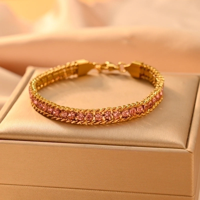 Minimalist Classic Style Color Block 304 Stainless Steel 18K Gold Plated Zircon Bracelets In Bulk