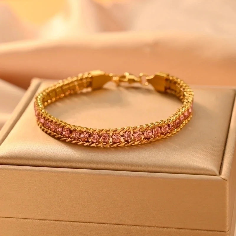 Minimalist Classic Style Color Block 304 Stainless Steel 18K Gold Plated Zircon Bracelets In Bulk