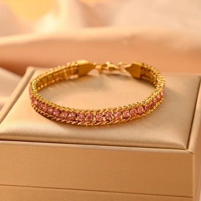 Minimalist Classic Style Color Block 304 Stainless Steel 18K Gold Plated Zircon Bracelets In Bulk