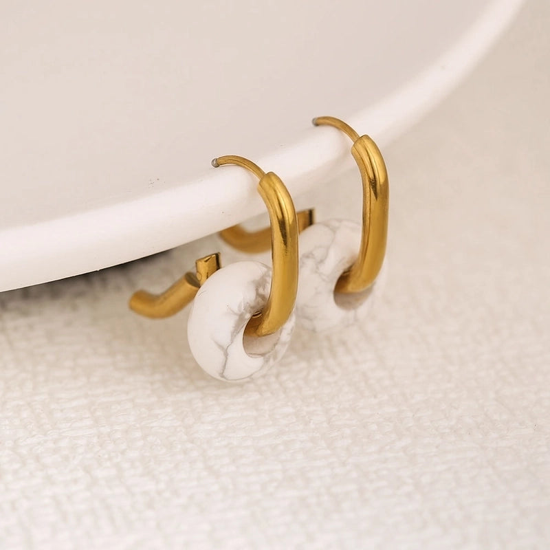 1 Pair Minimalist Geometric Plating 304 Stainless Steel Natural Stone Drop Earrings