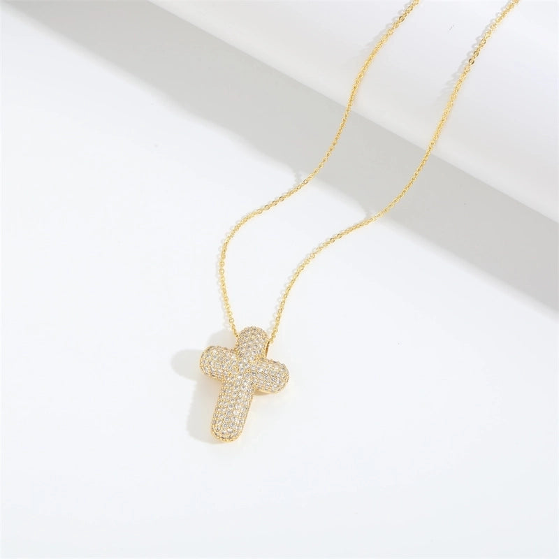 Copper Cable Chain 14K Gold Plated Cross Heart Shape Zircon Necklace