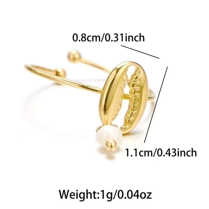 Vintage Style Minimalist Shell 304 Stainless Steel 18K Gold Plated Plating Open Rings