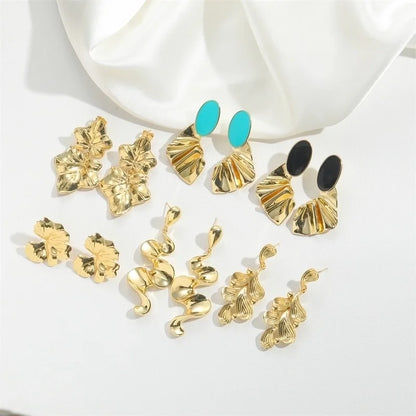 1 Pair Halloween Christmas Vintage Style Minimalist Commute Leaves Leaves Copper + Dripping Oil Copper 14K Gold Plated Earrings