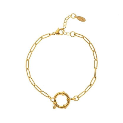 Minimalist Circle 201 Stainless Steel 304 Stainless Steel 18K Gold Plated Zircon Beaded Chain Paperclip Chain Bracelets In Bulk