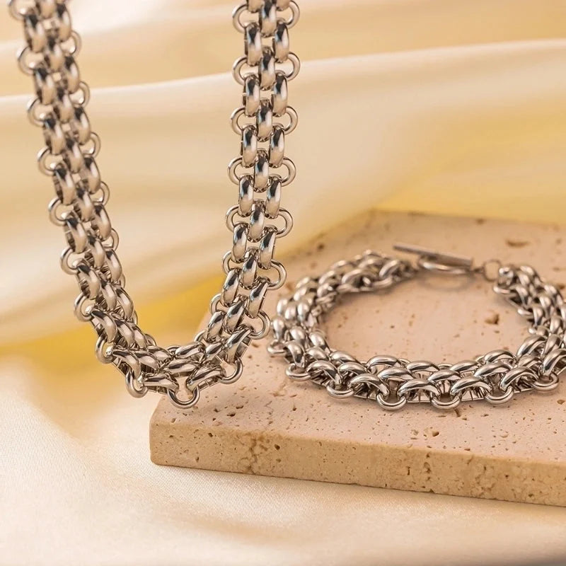 Hip-Hop Retro Solid Color Titanium Steel Plating Bracelets Necklace