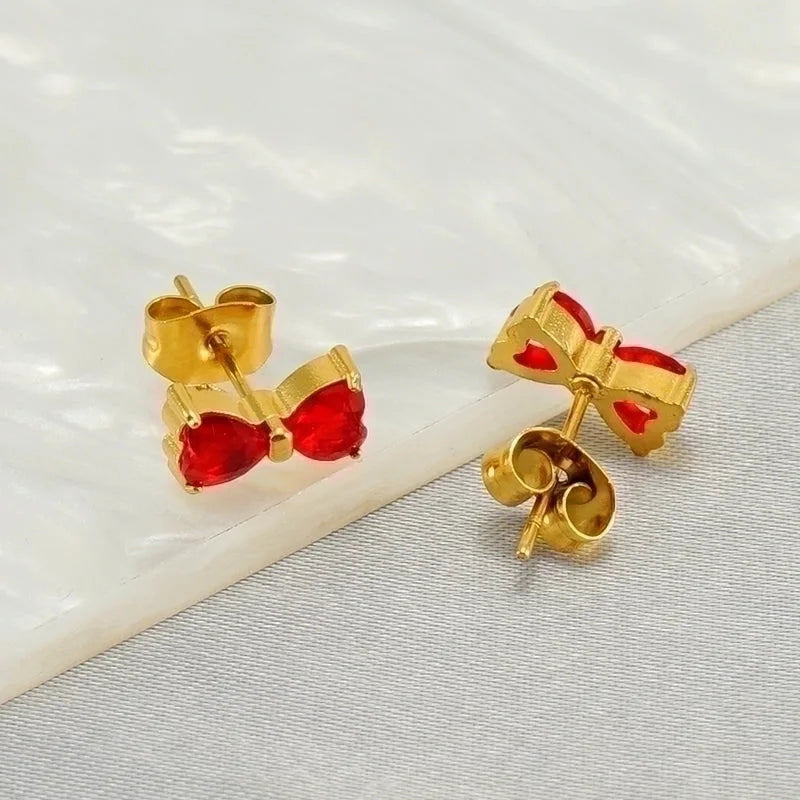 1 Pair Elegant Classical Vintage Style Flower Bow Knot Plating Inlay 304 Stainless Steel Zircon 18K Gold Plated Ear Studs