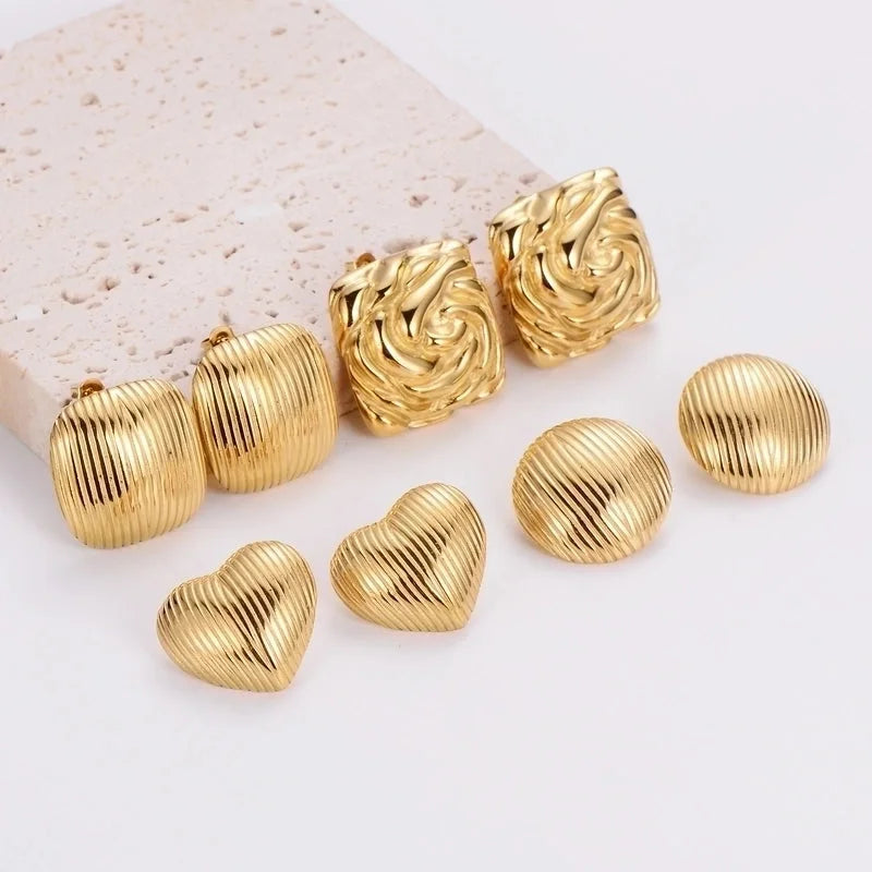 1 Pair French Style Minimalist Round Square Heart Shape 304 Stainless Steel No Inlaid 18K Gold Plated Ear Studs