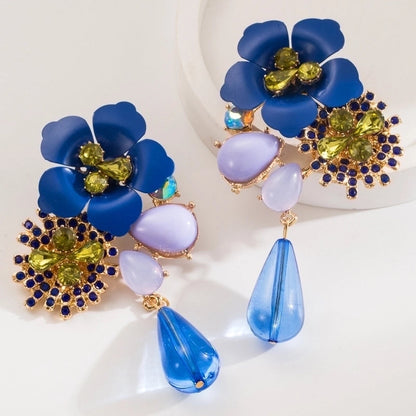 Fashion Exaggerated Bohemian Earrings Alloy Resin Flower Earrings Layered Retro Long Earrings