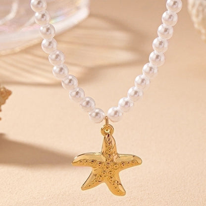 Fairy Style Starfish Artificial Pearl Women's Pendant Necklace