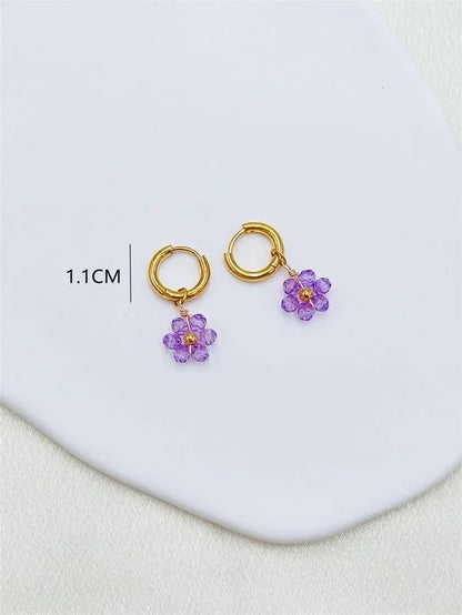 1 Pair Pastoral Flower Inlay 304 Stainless Steel Plastic Stainless Steel Earrings