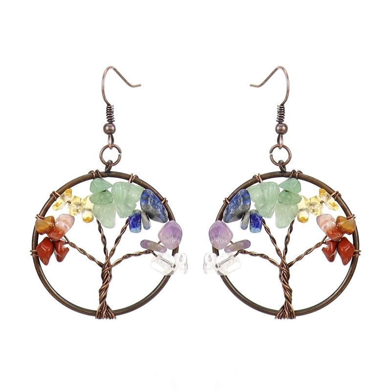 1 Pair Ethnic Style Pastoral Tree Hollow Out Natural Stone Copper Drop Earrings