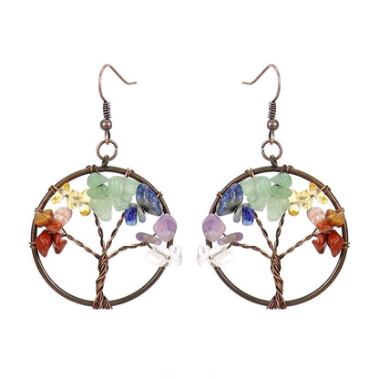 1 Pair Ethnic Style Pastoral Tree Hollow Out Natural Stone Copper Drop Earrings