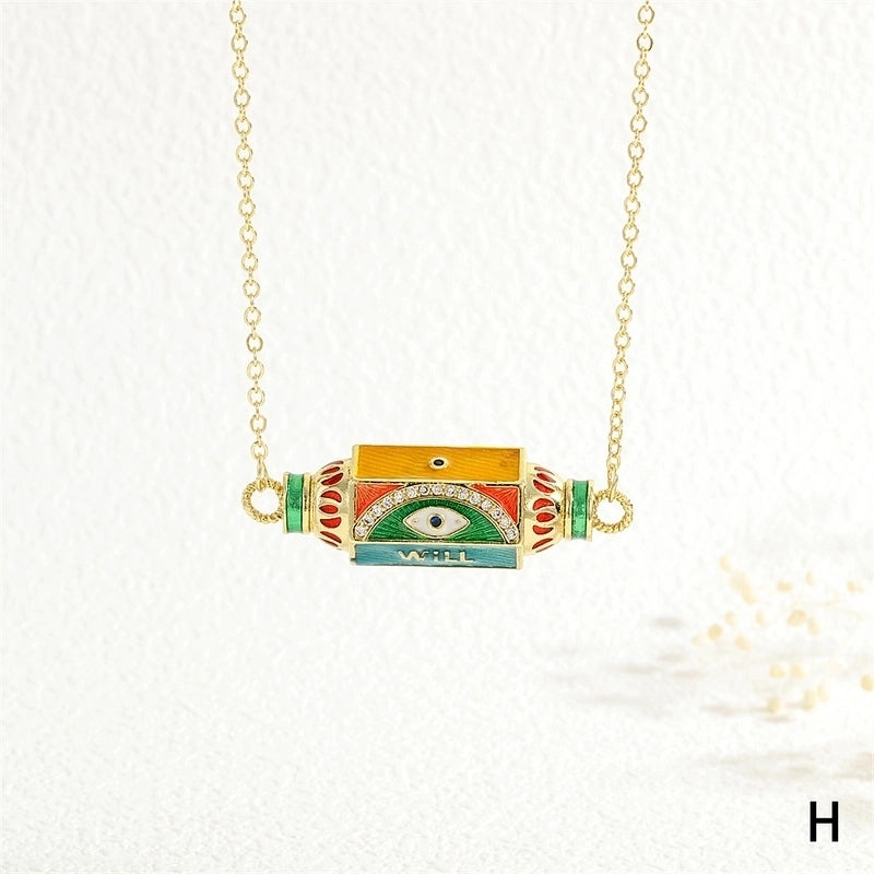 Copper 18K Gold Plated Plating Inlay Devil's Eye Heart Shape Candy Zircon Pendant Necklace