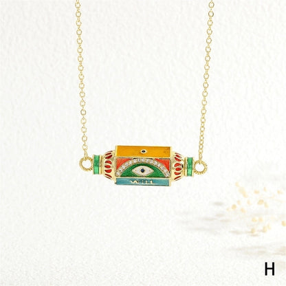 Copper 18K Gold Plated Plating Inlay Devil's Eye Heart Shape Candy Zircon Pendant Necklace