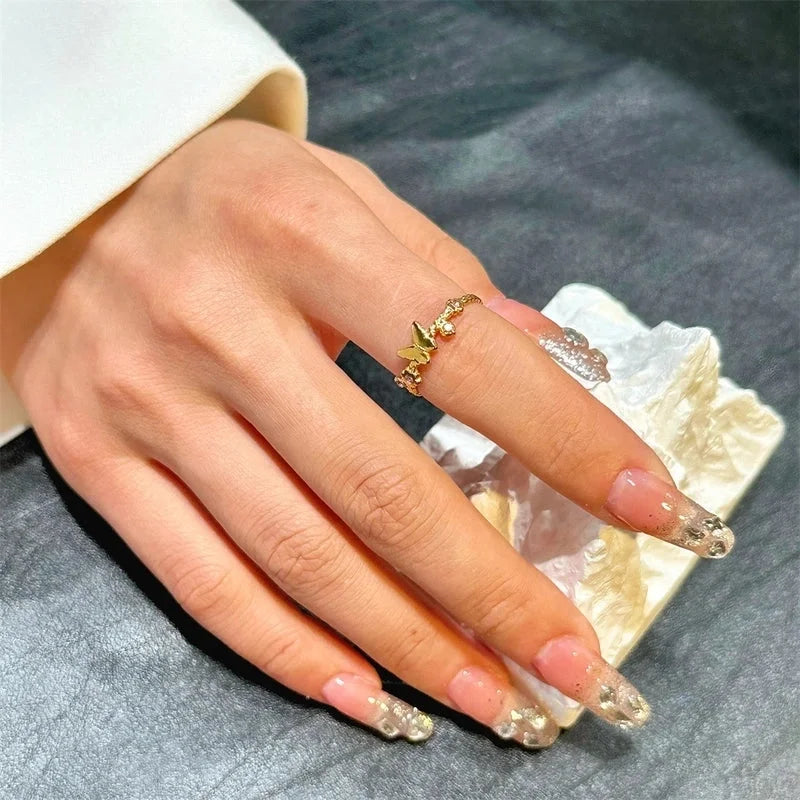 Elegant Vintage Style Geometric Butterfly 304 Stainless Steel Plating Open Rings