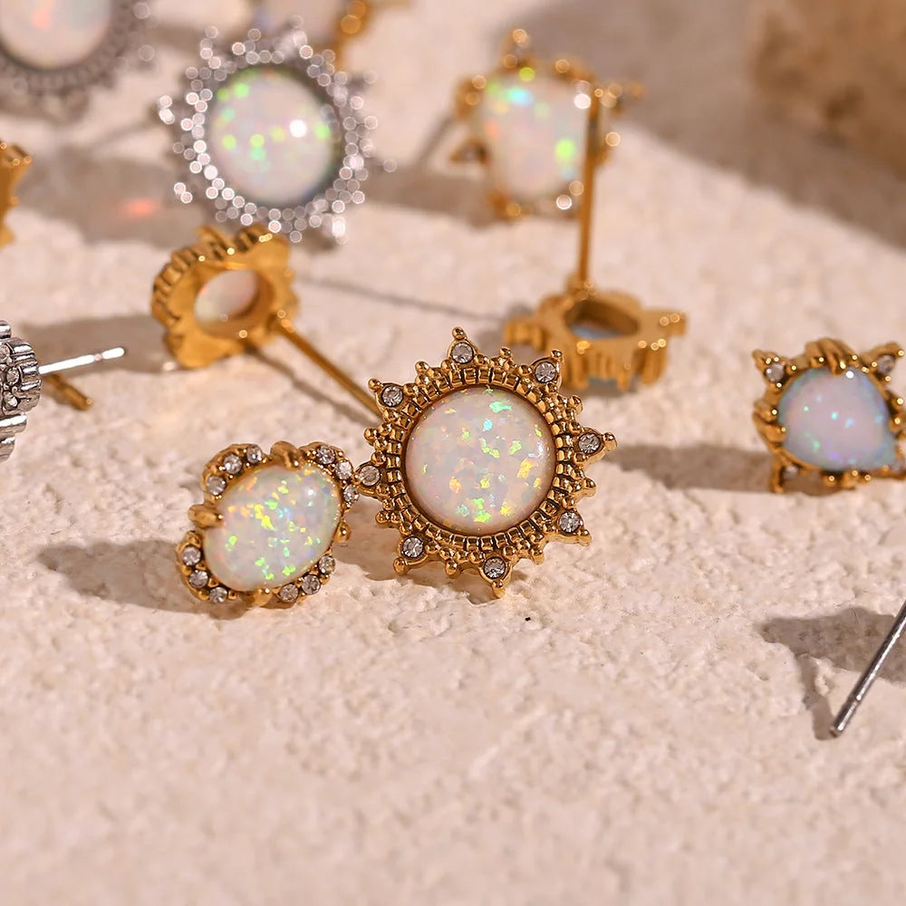 Fashion Heart Geometric Stainless Steel 18K Gold Plated Stud Earrings