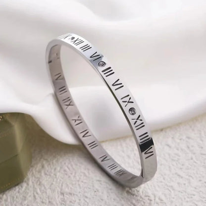 Casual Elegant Streetwear Roman Numeral Titanium Steel 18K Gold Plated Bangle In Bulk