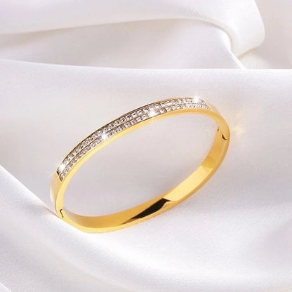 Minimalist Classic Style Solid Color 304 Stainless Steel 18K Gold Plated Rhinestones Bangle In Bulk