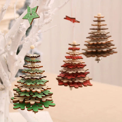 Christmas Wooden Bell Pendant Wind Chime Pendant Christmas Tree 3d Small Hanging Ornament Christmas Gift