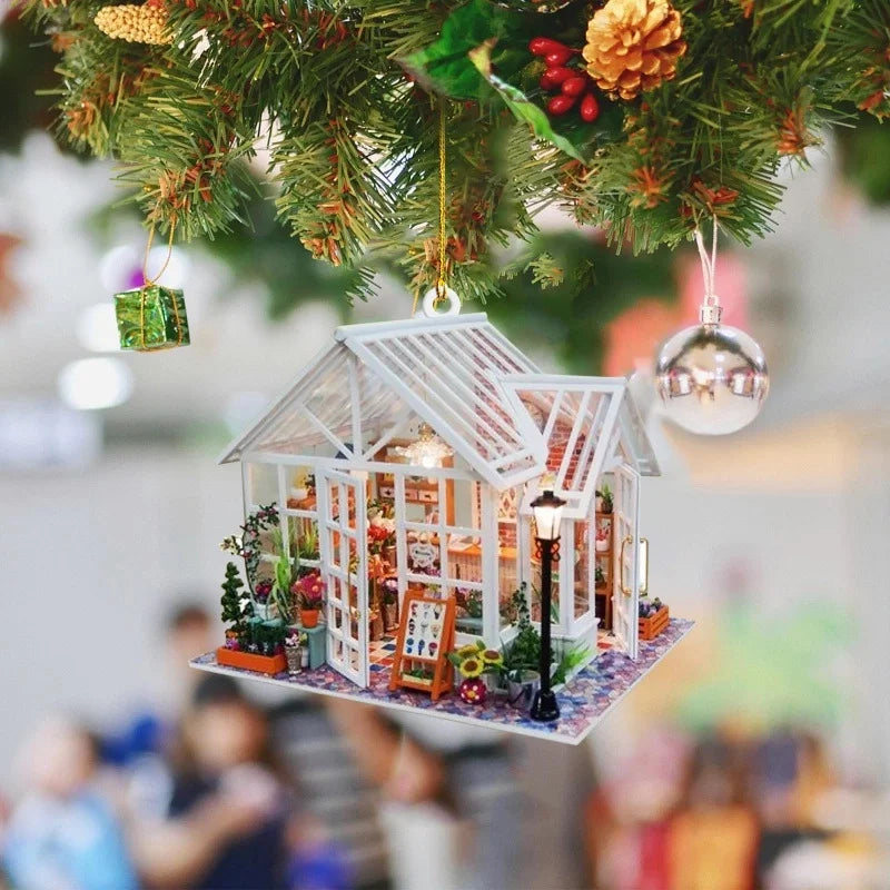 Cross-Border Bookstore Bookcase Creative Pendant Christmas Tree Car Decoration Acrylic Hang Decorations Pendant 8cm