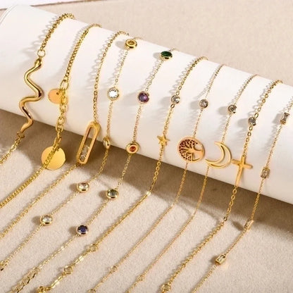 Minimalist Round 304 Stainless Steel 18K Gold Plated Rhinestones Bracelets In Bulk