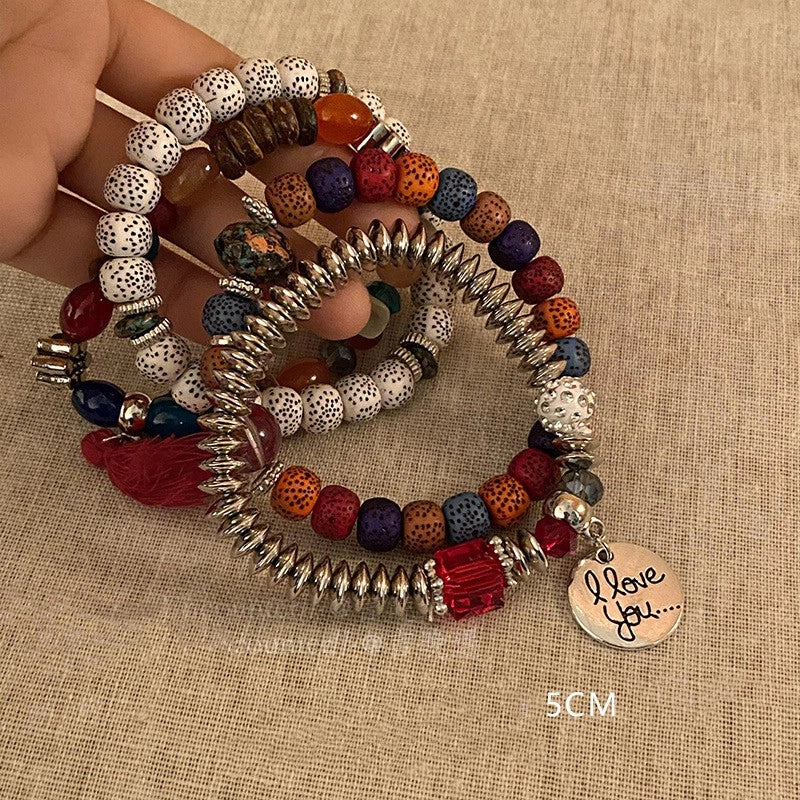 Casual Ethnic Style Round Tree Wings Pu Leather Wooden Beads Bodhi Beaded Braid Women's Bracelets