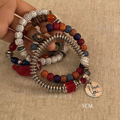 Casual Ethnic Style Round Tree Wings Pu Leather Wooden Beads Bodhi Beaded Braid Women's Bracelets