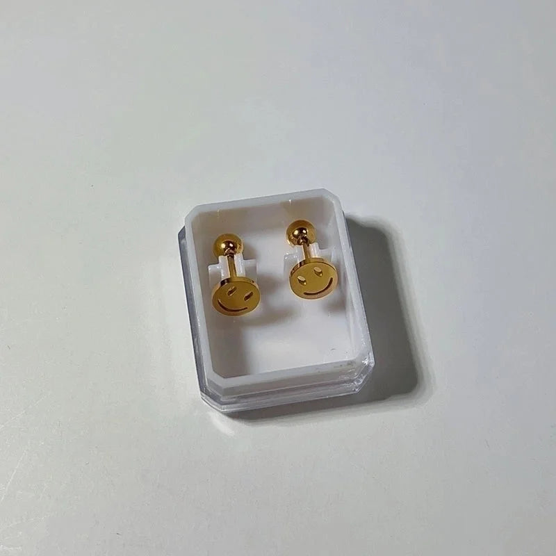 Sweet Animal/zodiac Heart Shape Facial Features/expressions Plating Smiley Face Titanium Steel Earrings