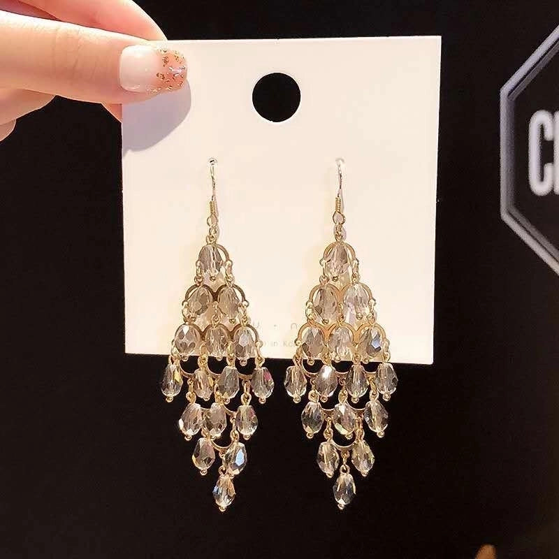 2 Pieces Elegant Star Tassel Heart Shape Inlay Alloy Artificial Pearls Rhinestones Glass Earrings