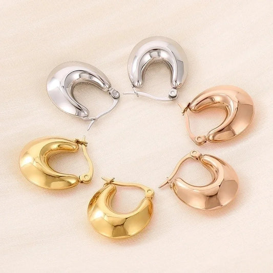 1 Pair Minimalist Geometric Titanium Steel 18K Gold Plated Hoop Earrings