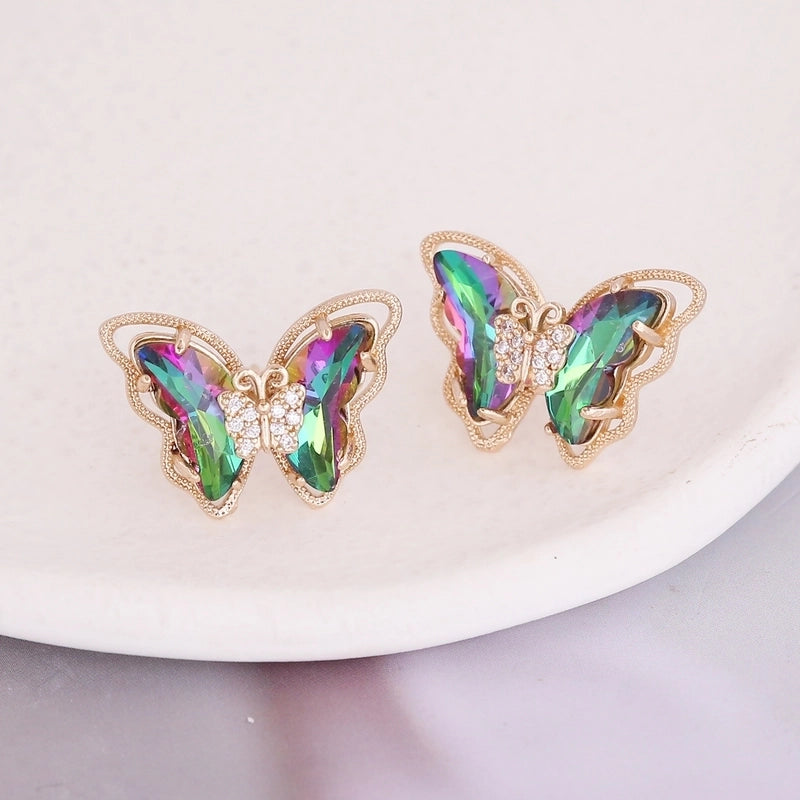 Fashion Butterfly Copper No Inlaid 18K Gold Plated Earrings Ear Studs