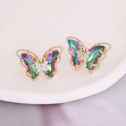 Fashion Butterfly Copper No Inlaid 18K Gold Plated Earrings Ear Studs