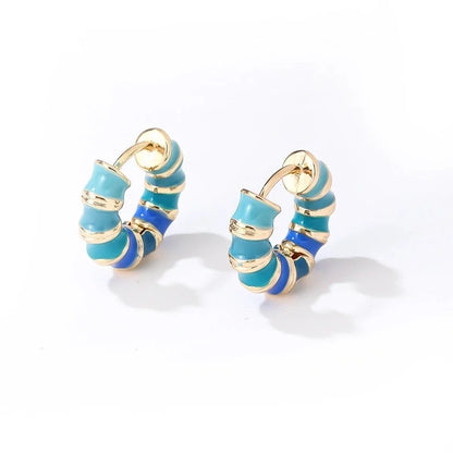 1 Pair Vintage Style Sweet Minimalist Geometric Stripe Enamel Plating Stainless Steel Earrings