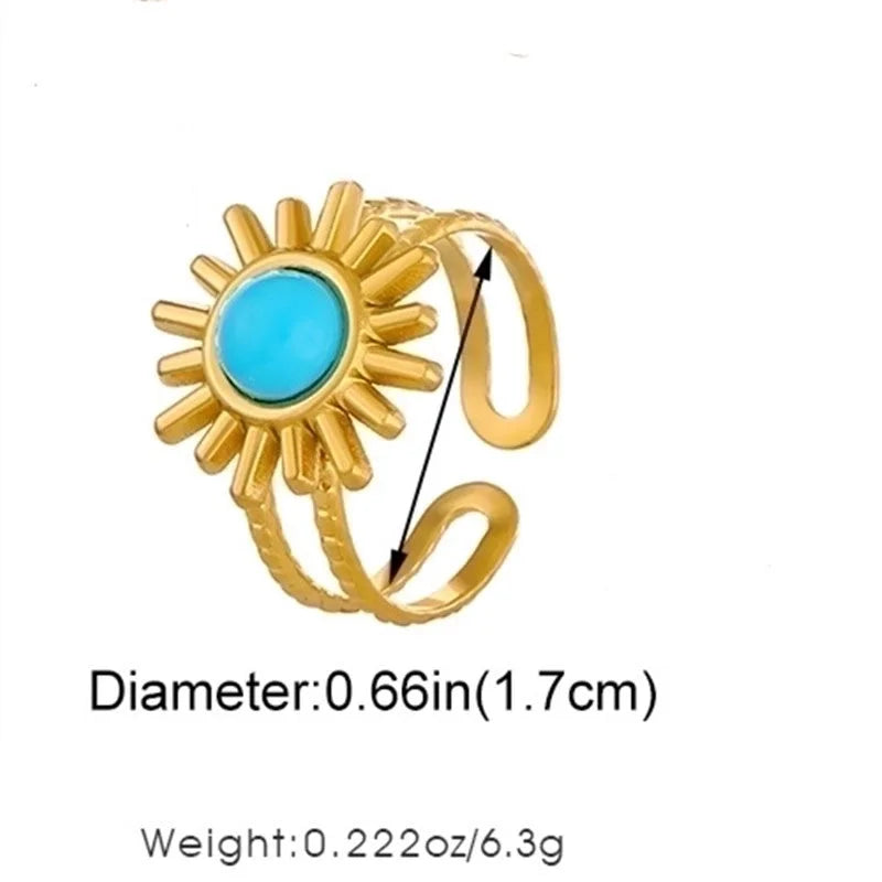 Alloy Gold Plated Silver Plated Casual Elegant Sun Heart Shape Turquoise Open Rings