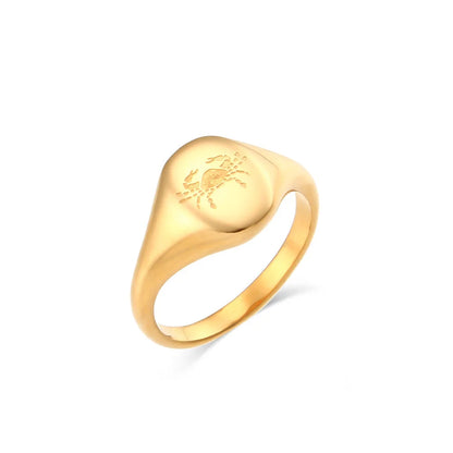 Minimalist Women Circle Zodiac Sign Stainless Steel 18K Gold Plated Rings
