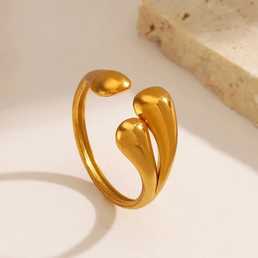 Minimalist Water Droplets Solid Color 304 Stainless Steel 18K Gold Plated Open Rings