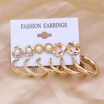 1 Set Minimalist Circle Heart Shape Butterfly Metal Plating Inlay Pearl Women\'s Earrings