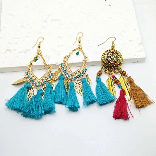 1 Pair Ethnic Style Bohemian Leaves Feather Tassel Plating 304 Stainless Steel 18K Gold Plated Stainless Steel Earrings