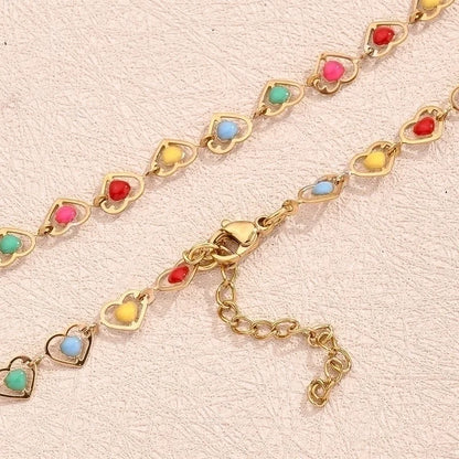 Sweet Minimalist Double Heart Heart Shape 304 Stainless Steel 18K Gold Plated Polishing Enamel Plating Necklace