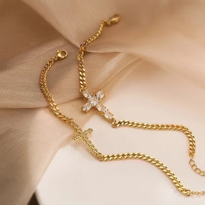 Minimalist Commute Cross Copper 18k Gold Plated Zircon Bracelets In Bulk