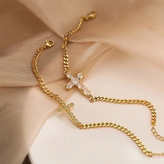 Minimalist Commute Cross Copper 18k Gold Plated Zircon Bracelets In Bulk