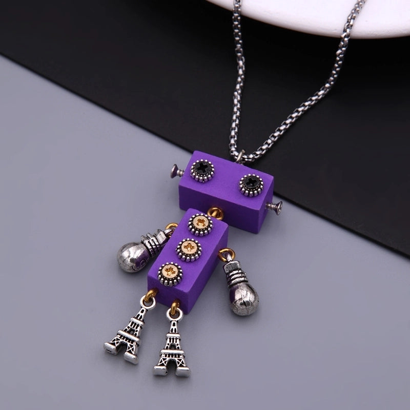 Modern Style Cool Style Robot 304 Stainless Steel Alloy Wood 18K Gold Plated Pendant Necklace