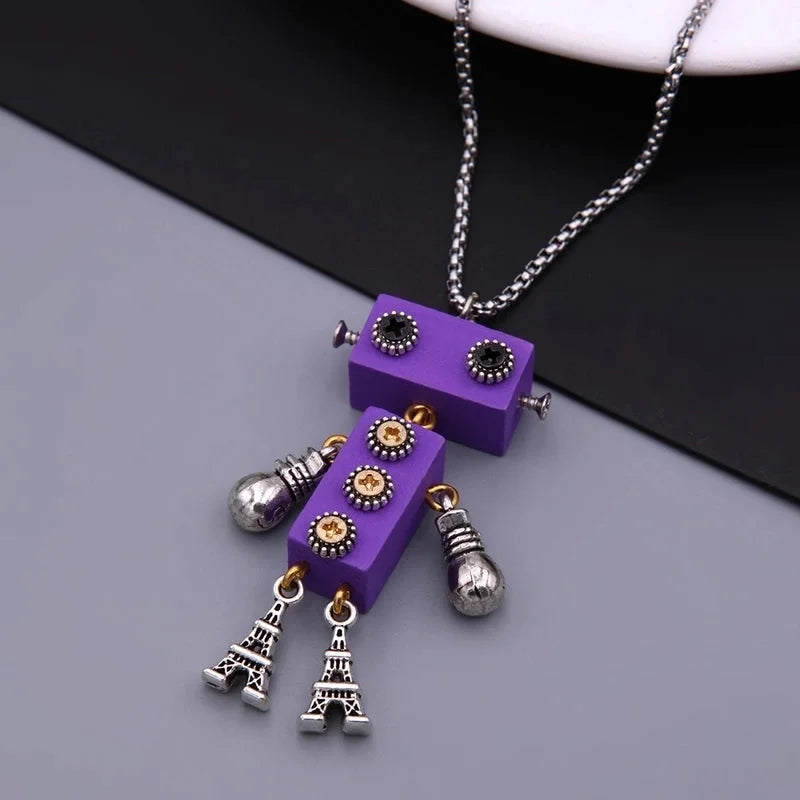 Modern Style Cool Style Robot 304 Stainless Steel Alloy Wood 18K Gold Plated Pendant Necklace