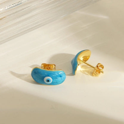 Y2K Sweet Devil's Eye Enamel Copper 18K Gold Plated Ear Studs