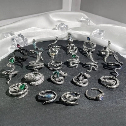 Hip-Hop Cool Style Snake Copper Plating Inlay Rhinestones Open Rings