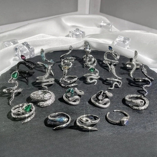 Hip-Hop Cool Style Snake Copper Plating Inlay Rhinestones Open Rings