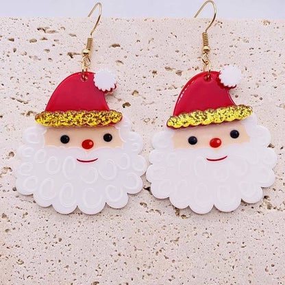 1 Pair Cute Christmas Tree Santa Claus Snowman Arylic Drop Earrings