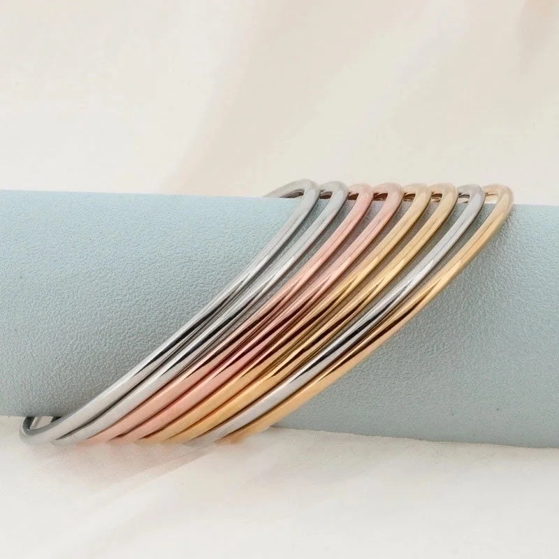 304 Stainless Steel 18K Gold Plated Minimalist Round Solid Color Bangle
